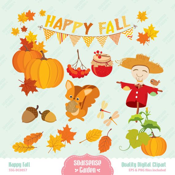 Happy Fall Digital Clipart Autumn Clip Art By Ssgarden On Etsy  3 99