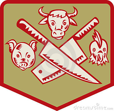Imagery Shows A Cowpig And Chicken With Crossed Butcher Knife Set    