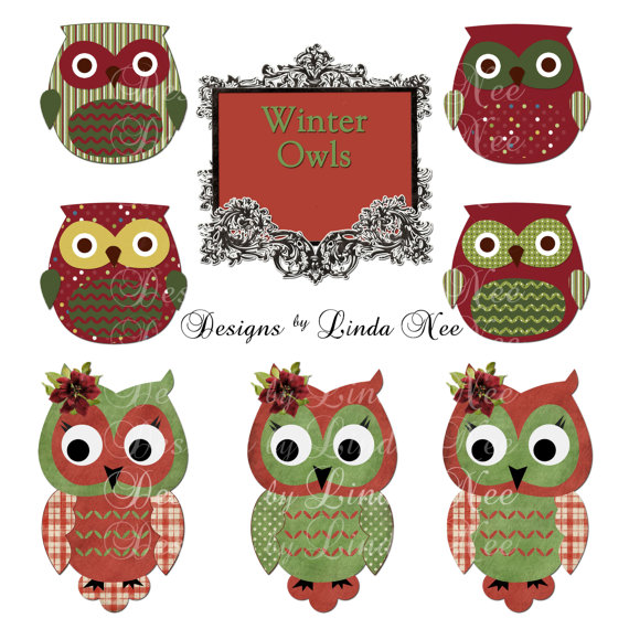 Items Similar To Christmas Winter Owls Red And Green Clip Art Digital
