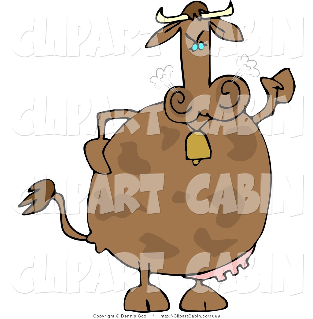 Larger Preview  Clip Art Cartoon Of An Angry Cow Wearing A Bell And