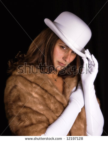 Mink Stole White Derby Hat And Long White Gloves    Stock Photo