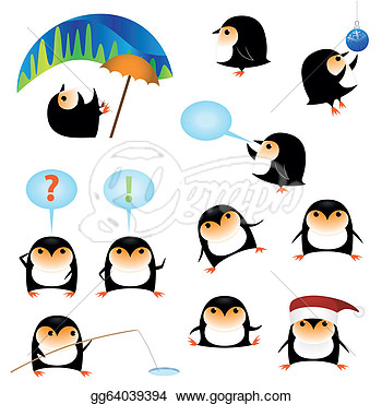 Of Funny Cartoon Penguins Isolated On White  Eps Clipart Gg64039394