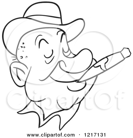 Outlined Happy Man Wearing A Derby Hat And Smoking A Cigar