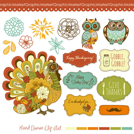 Thanksgiving Clip Art Turkey Fall Clipart Owls Clipart Digital    