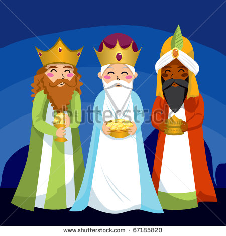 Three Wise Men Bring Gifts To Jesus On Christmas   Stock Photo