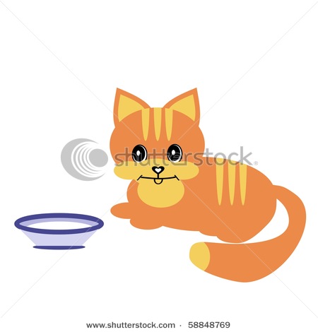 Vector Clip Art Picture Of A Little Cartoon Cat Or Kitten Drinking    