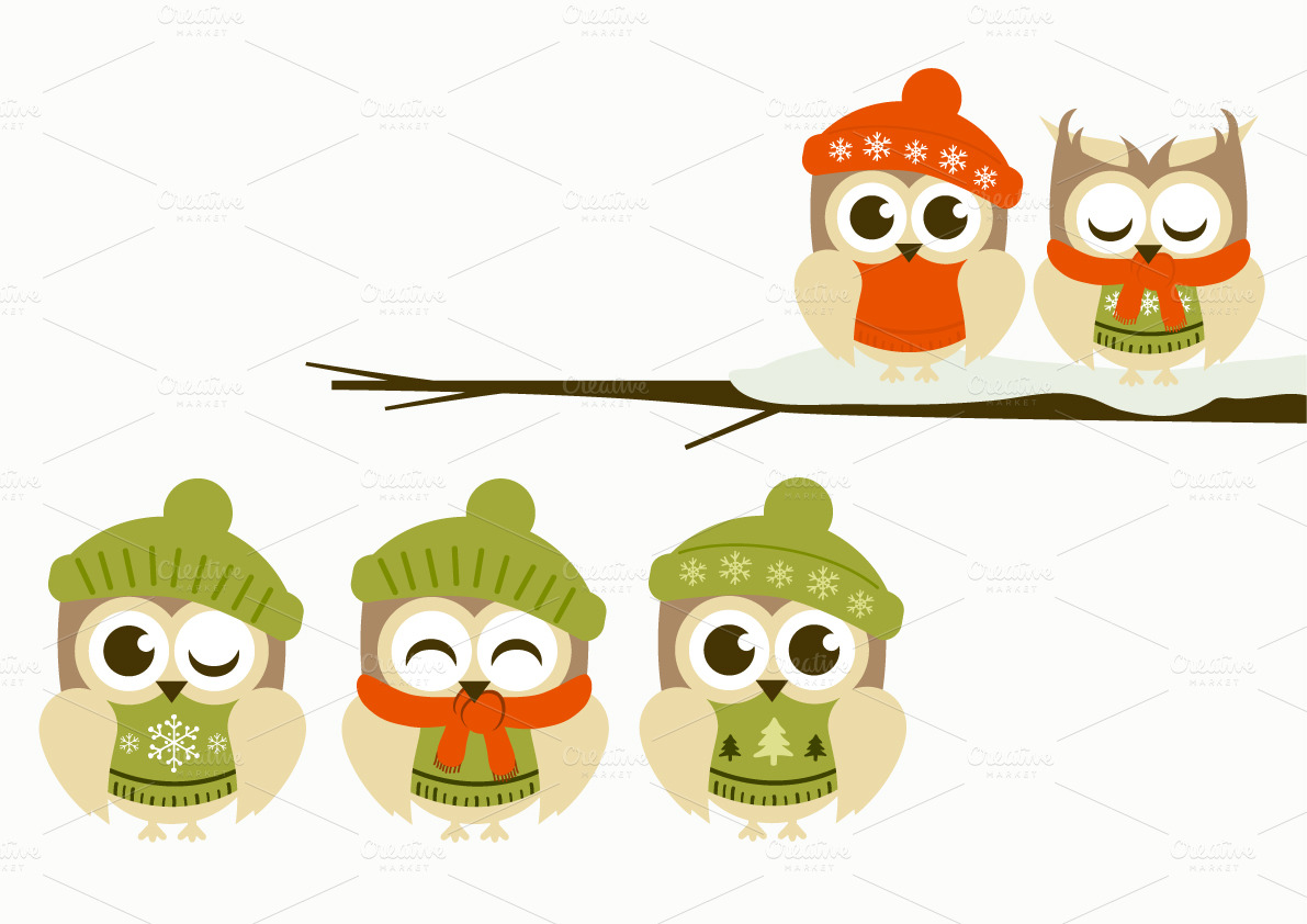 Winter Owls Clipart   Illustrations On Creative Market