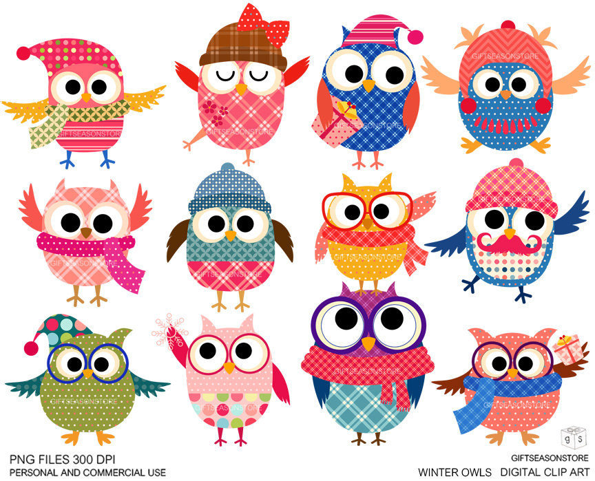 Winter Owls Digital Clip Art For Personal And By Giftseasonstore