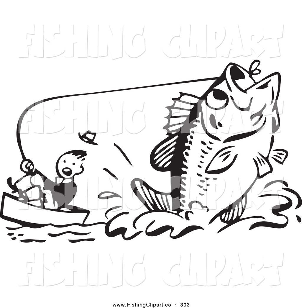 Black And White Man Pulling Up A Giant Fish Retro Black And White Man