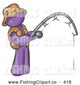 Clip Art Of A Purple Man Wearing A Hat And Vest And Casting A Fishing