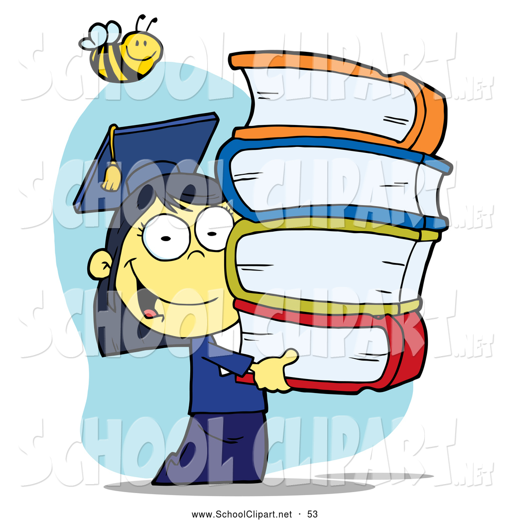 Clip Art Of A Smiling Bee Over An Asian Graduate School Girl Carrying