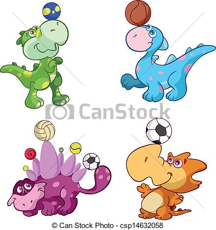 Clipart Vector Of Cute Sport Baby Dinos Playing With   Cute Sport Baby    