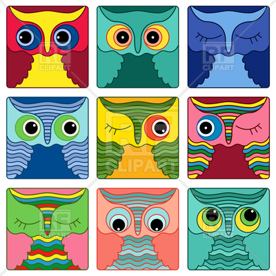 Colorful Owl Faces 92093 Download Royalty Free Vector Clipart  Eps