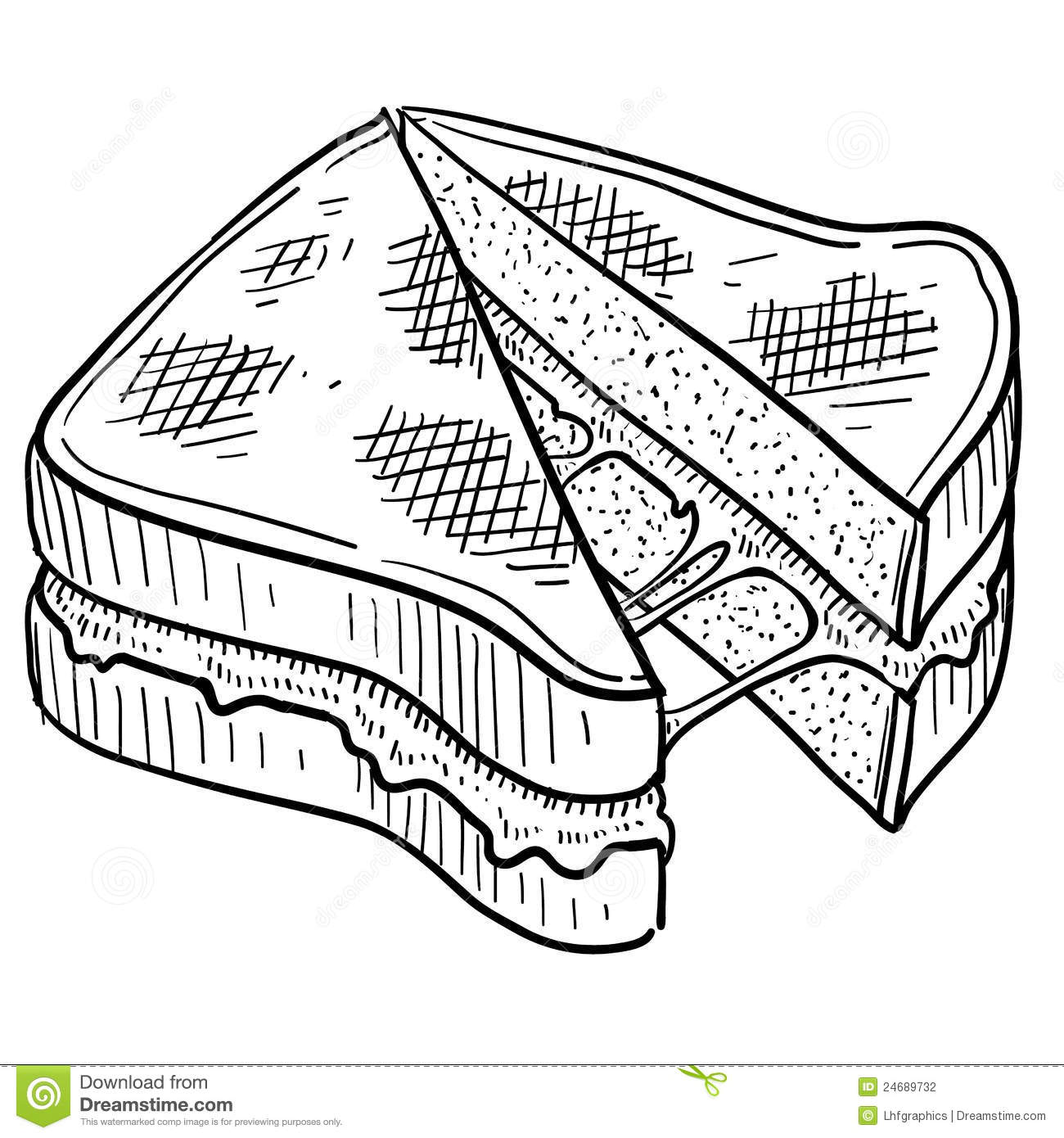 Doodle Style Gooey Grilled Cheese Sandwich Illustration In Vector