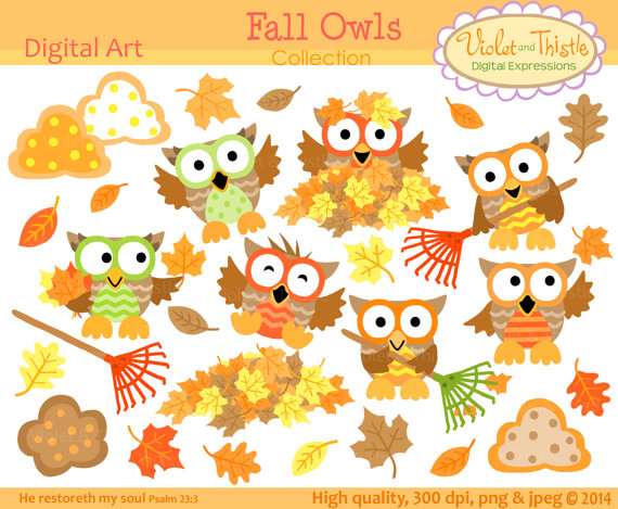 Fall Owl Clipart Clip Art Fall Owls Clipart Oak Maple Leaves Leaf Pile    