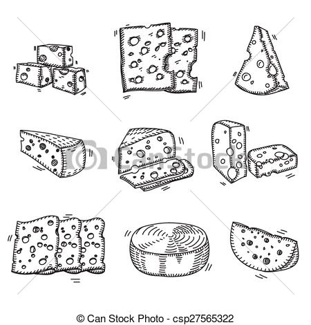 Hand Drawn Doodle Sketch Cheese With Different Types Of Cheeses In