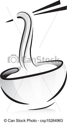 Illustration Of Bowl Of Noodles With Chopsticks In Black And White
