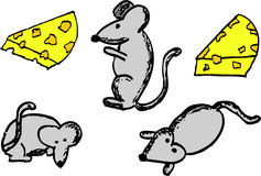 Sketchy Mouse And Cheese Isolated On White Royalty Free Stock Photos