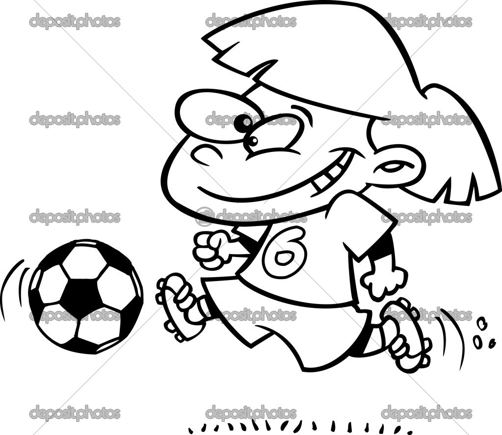 Sports Clip Art Of A Black And White Boy Kicking A Soccer Ball   Stock    