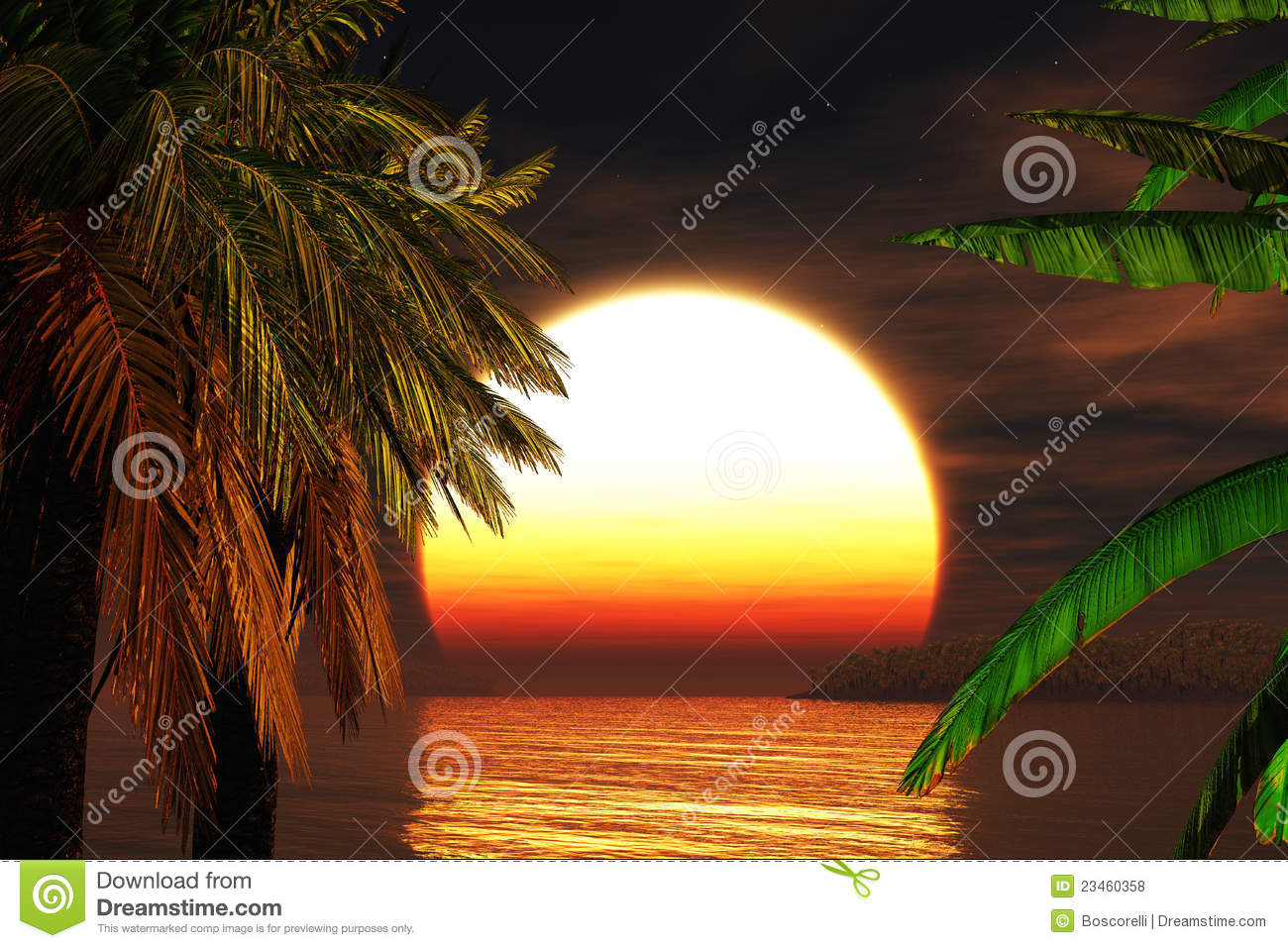 Tropical Paradise Sunset 3d Render Royalty Free Stock Photos   Image