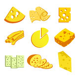 Whole Cheese Blocks And Slices Assortment Doodle Food Icons Set Vecto