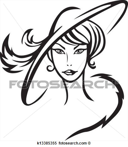 Beautiful Lady In Hat View Large Clip Art Graphic