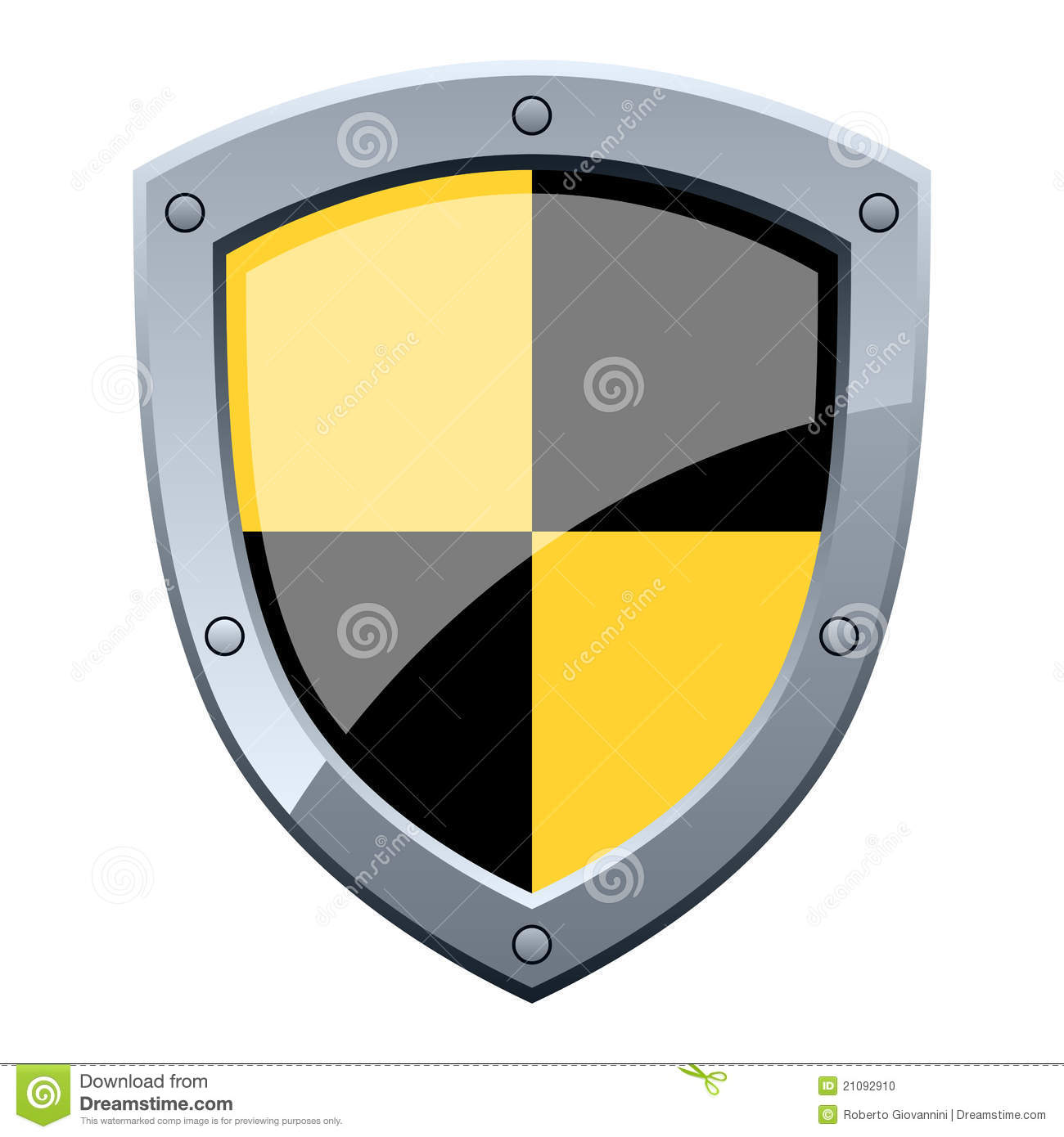 Black And Yellow Glossy Security Shield Isolated On White Background