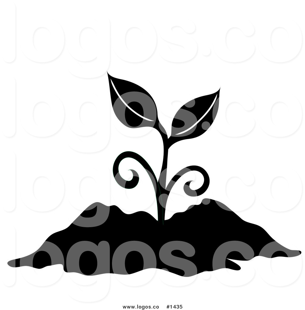 Black Silhouetted Plant With Stem And Leaves Sprouting From Soil Icon