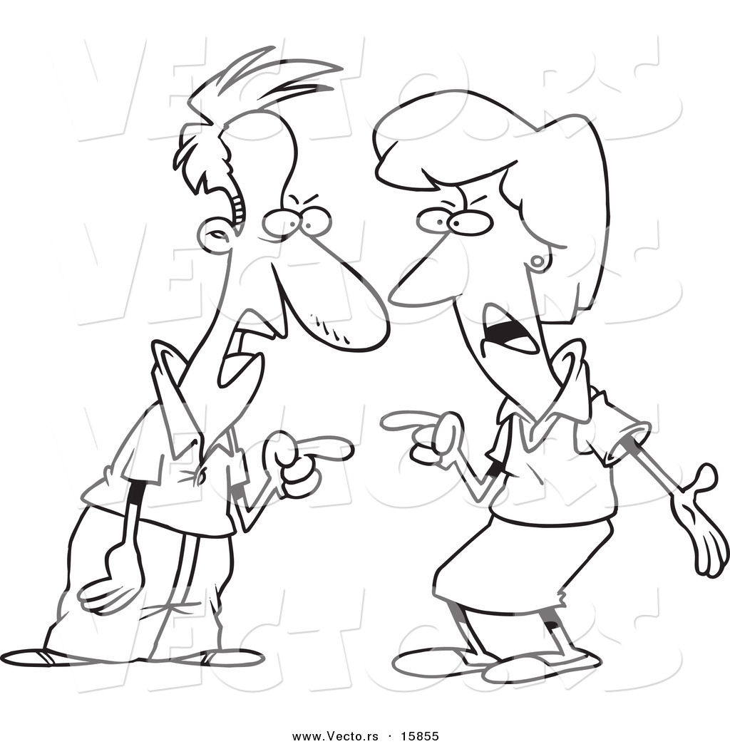 Cartoon Couple Engaged In An Argument   Outlined Coloring Page Drawing