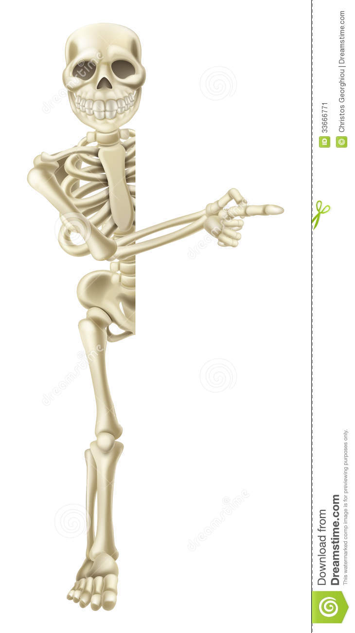 Cartoon Skeleton Character Peeping Round A Halloween Banner Or Sign