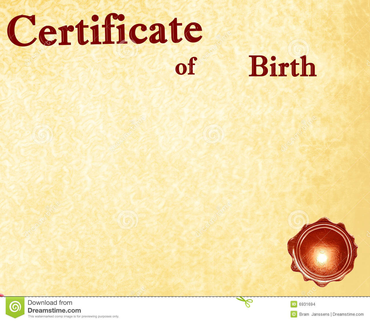 Certificate Of Birth With A Wax Seal On It 