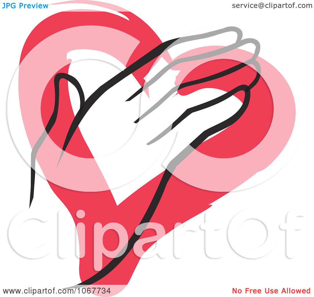 Clipart Hand Over A Painted Heart   Royalty Free Vector Illustration