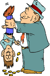 Funny Cartoon Of Mobster Holding Man Upside Down By His Beet Shaking