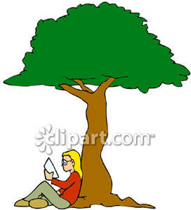 Girl Sitting Under A Tree Reading A Book Royalty Free Clipart Picture