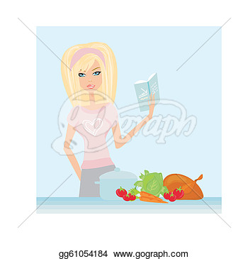 Illustration   Beautiful Lady Cooking   Clipart Drawing Gg61054184