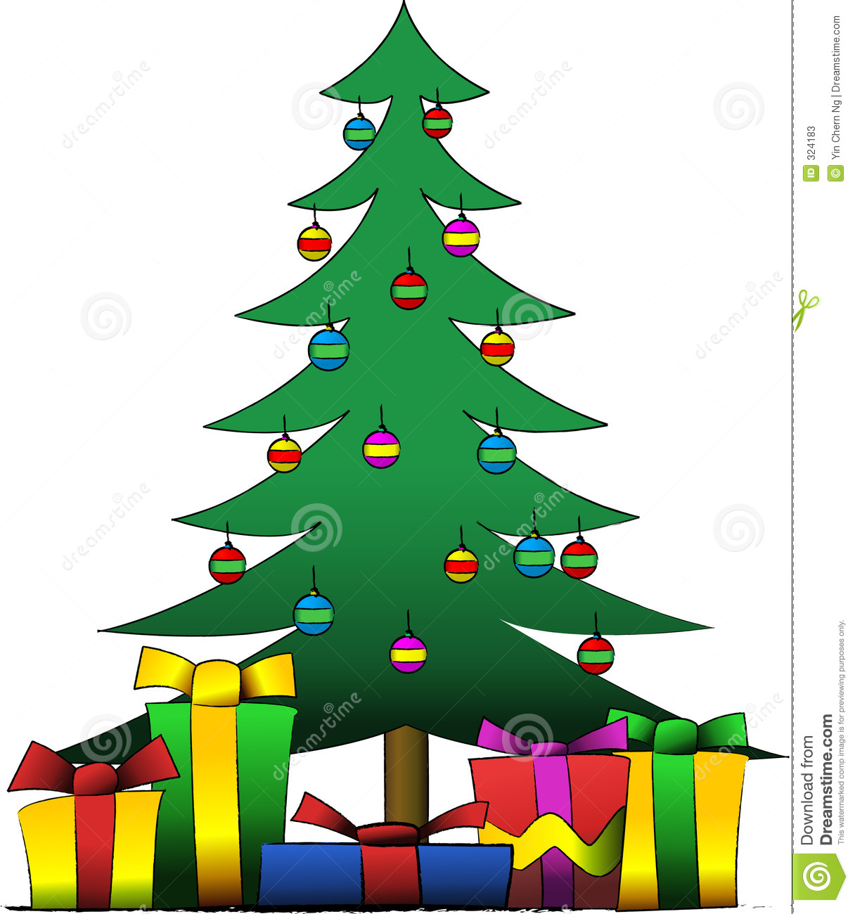 Illustration Of A Decorated Christmas Tree With Presents Under It