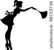 Sexy House Maid In Silhouette Holding A Feather Duster    Stock Vector