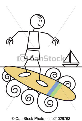 Stick Figure Of A Boy Surfing In The Beach  Sports And Leisure Concept