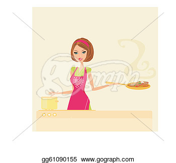 Stock Illustration   Beautiful Lady Cooking  Clipart Gg61090155