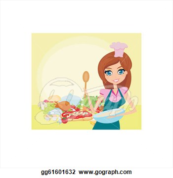 Stock Illustration   Beautiful Lady Cooking  Clipart Gg61601632