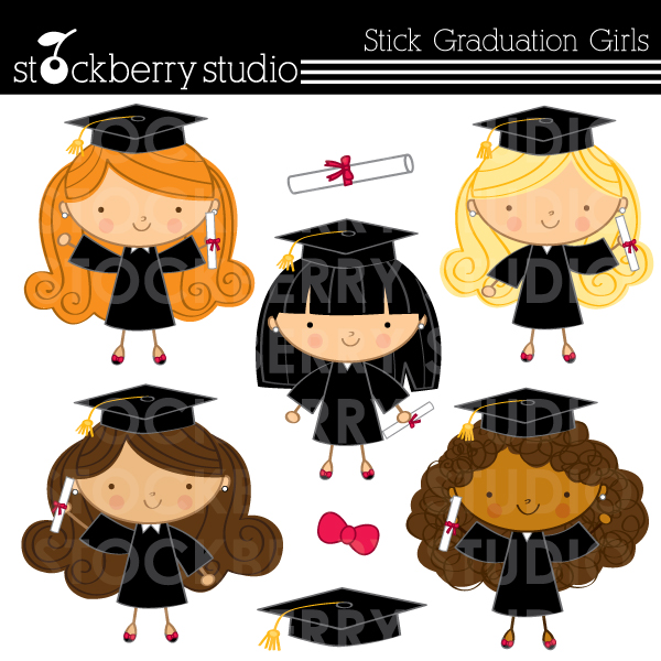 Stockberry Studio  New  Stick Figure Graduation Girls   Surfer Clipart