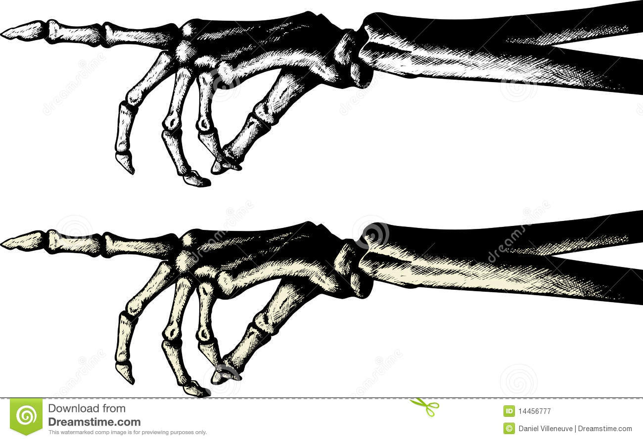 Two Drawings Of Pointing Skeleton Hands Similar To Old Medical