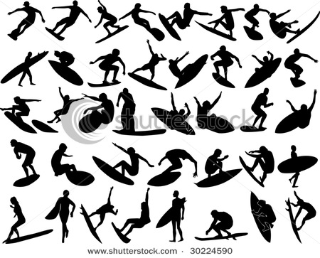 Vector Clip Art Silhouettes Of A Surfer Or Surfers Riding A Surfboard    