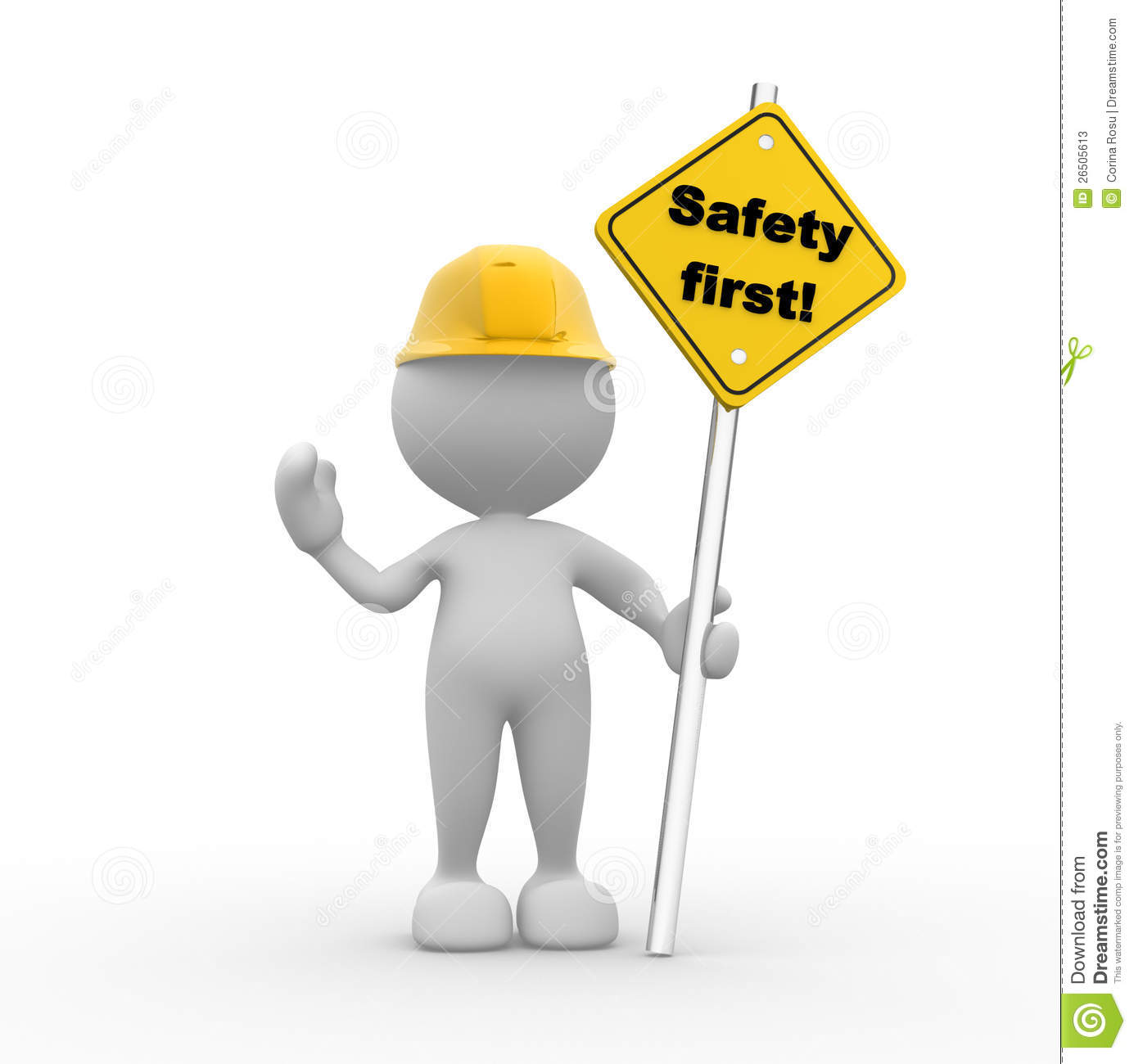 3d People   Man Person With A Safety First Sign In Hand 