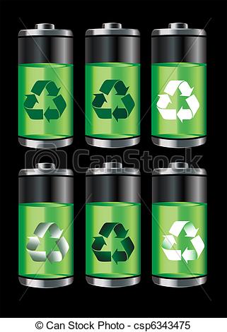 Battery Icons With Recycle Symbols Isolated On Black  Eps10 Vector