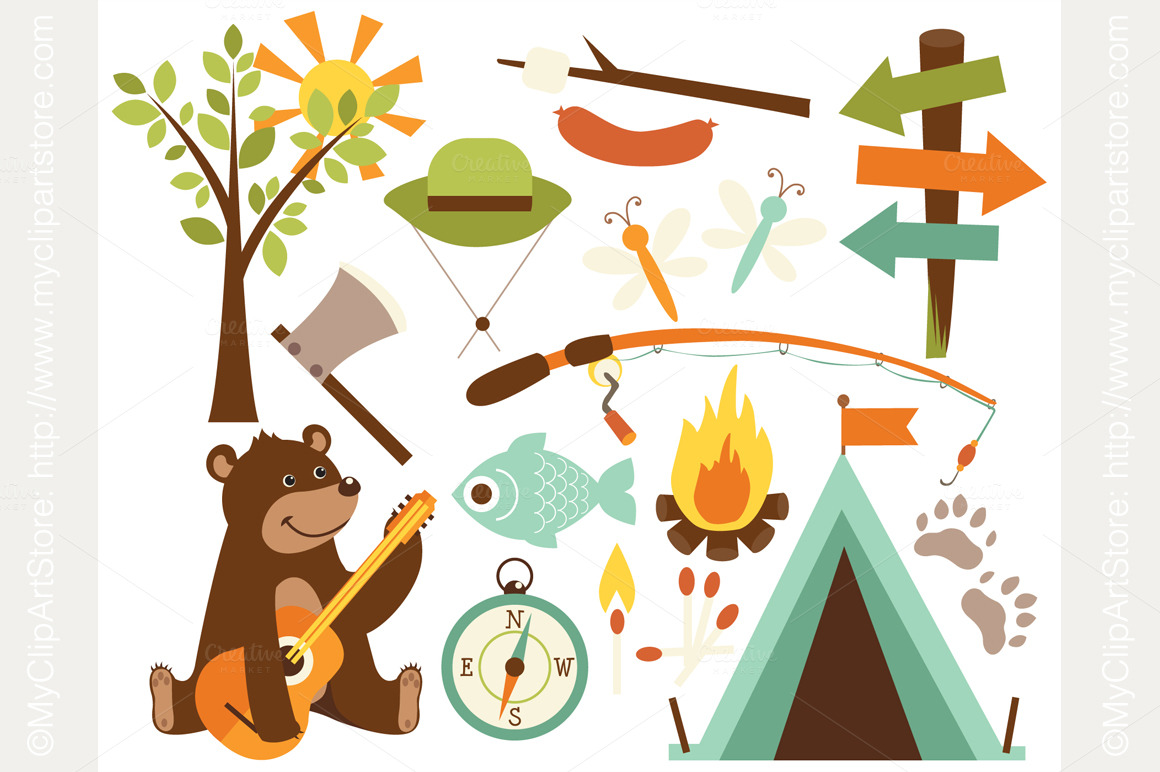 Bear In The Woods   Camping   Illustrations On Creative Market