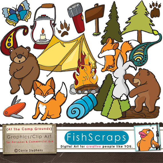 Camping Clip Art   Camp Ground   Digital Clipart   Commercial Graphics    