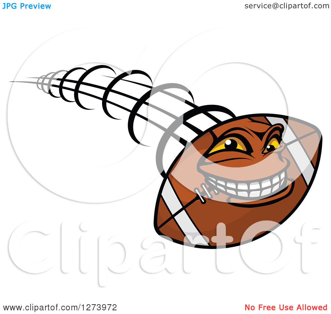 Clipart Of A Flying And Grinning American Football Character   Royalty