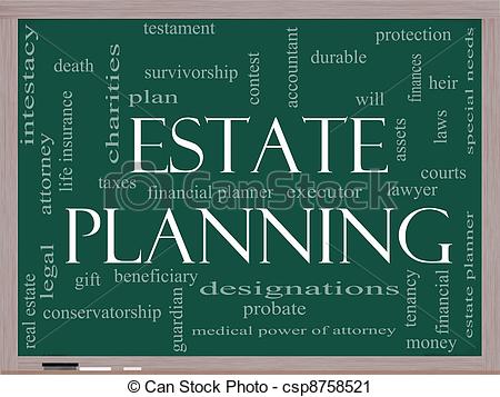 Clipart Of Estate Planning Word Cloud Concept On A Blackboard   Estate    