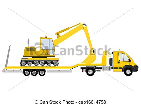 Clipart Vector Of Truck And Excavator   Silhouette Of Yellow Truck
